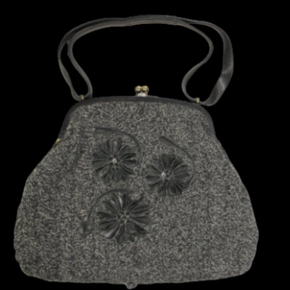 Vintage Moschino Womens Handbag Shoulder Bag Floral Wool Cable Knit Leather Trim - Picture 3 of 12